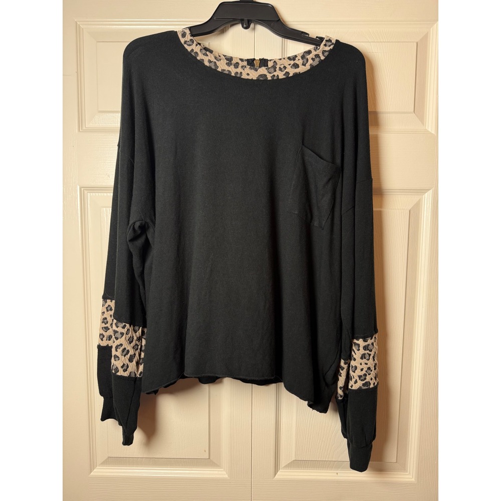 POL Black Leopard Print Long Sleeve Top